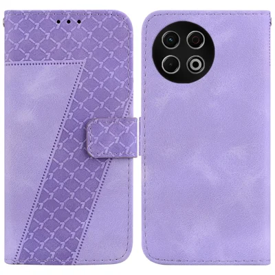 For TECNO Spark 30 Pro 4G Stand Case 7-Shaped Pattern Imprint Leather Phone Cover with Strap - Purple