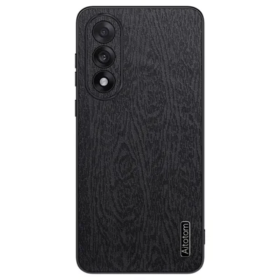 Hoesje voor OnePlus Nord 5 5G / Ace 5 Ultra 5G met houtnerf PU-leer coating PC TPU telefoonhoes - Zwart