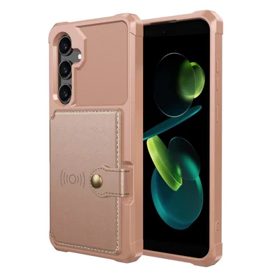 For Samsung Galaxy S24 FE Case with Card Holder PU Leather + TPU Phone Back Cover - Pink