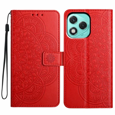 For Honor 400 Lite 5G Leather Case with Card Slots Mandala Pattern Phone Cover Stand - Red