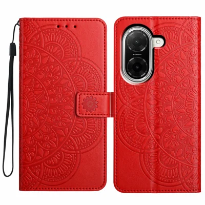 For Xiaomi Redmi A5 NFC (EU) (173.45mm) Leather Case with Card Slots Mandala Pattern Phone Cover Stand - Red