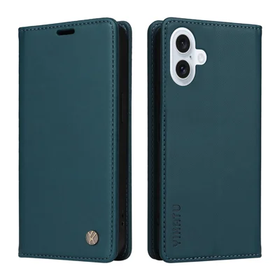 YIKATU For iPhone 17 Phone Cases Magnetic Closure PU Leather Mobile Cover - Green