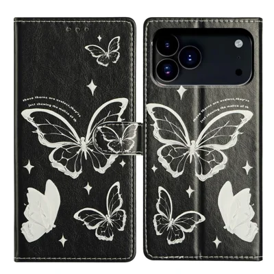 For iPhone 18 Pro / 17 Pro Case Pattern Printing Wallet Stand Flip Leather Phone Cover with Strap - Butterfly