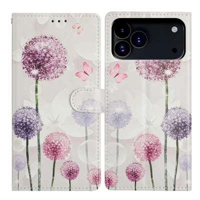 For iPhone 18 Pro Max / 17 Pro Max Case Pattern Printing Wallet Stand Flip Leather Phone Cover with Strap - Dandelion