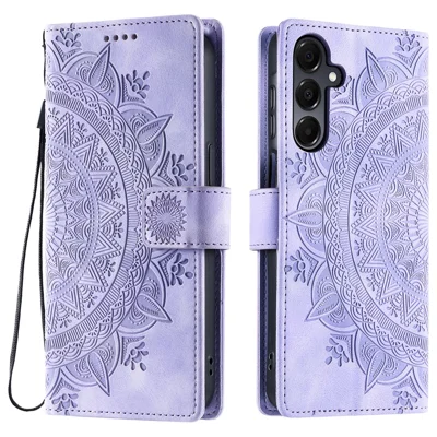 For Samsung Galaxy A18 5G / A18 4G / A17 5G / A17 4G / A26 5G Case Imprinted Totem Skin Feel Wallet Leather Phone Cover with Hand Strap - Purple