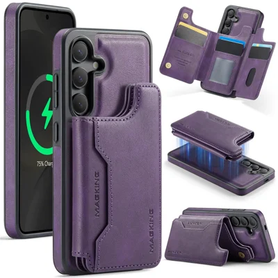 MAGKING K3 Series For Samsung Galaxy S24 Magnetic Case Wallet PC + TPU + PU Phone Cover - Purple