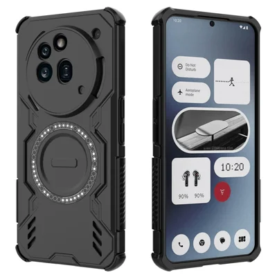 For Nothing Phone (3a) Pro Magnetic Case Butterfly Armor Hollow Heat Dissipation PC + TPU Phone Cover - Black