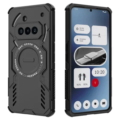 For Nothing Phone (3a) Magnetic Case Butterfly Armor Hollow Heat Dissipation PC + TPU Phone Cover - Black