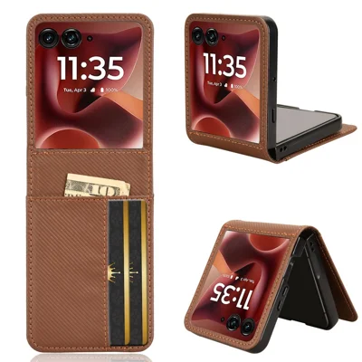 Card Holder Case For Motorola Razr 70 Ultra / 60 Ultra 5G / Razr Ultra 2026 5G / 2025 5G PU Leather + PC Mobile Phone Cover - Brown