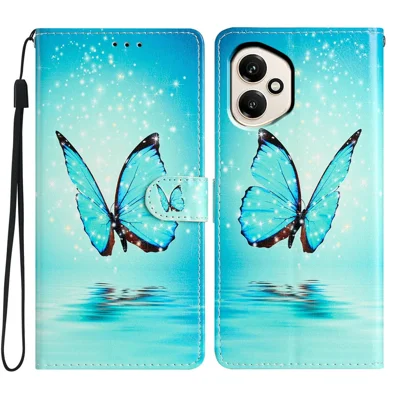 For Honor 400 5G (Global) Wallet Case PU Leather Pattern Printing Stand Phone Cover with Strap - Blue Butterfly