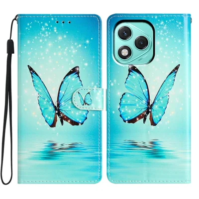 For Honor 400 Lite 5G Wallet Case PU Leather Pattern Printing Stand Phone Cover with Strap - Blue Butterfly