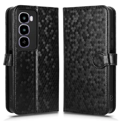 For itel City 100 4G Wallet Case Dot Pattern Imprint PU Leather Phone Cover with Wrist Strap - Black