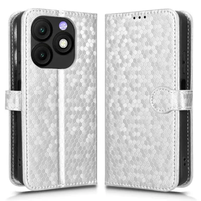 For itel Zeno 10 4G Wallet Case Dot Pattern Imprint PU Leather Phone Cover with Wrist Strap - Silver