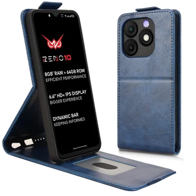 For itel Zeno 10 4G Stand Case Magnetic Clasp Vertical Flip Leather Phone Cover with Card Holder - Dark Blue