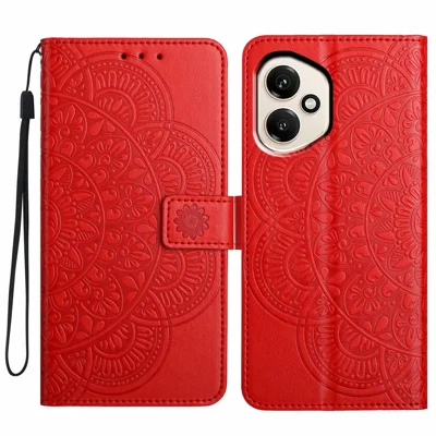 For Honor 400 5G (Global) Leather Case with Card Slots Mandala Pattern Phone Cover Stand - Red