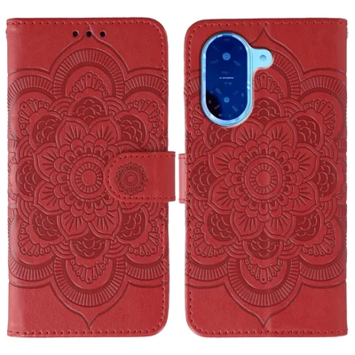 For Xiaomi Redmi A5 4G (171.7mm) / Poco C71 4G Case PU Leather Mandala Imprinted Design Wallet Phone Cover with Wrist Strap - Red