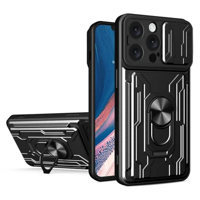 Bulk Purchasing For iPhone 16 Pro Max Case PC + TPU Kickstand Phone Back Cover with Camera Slider - Black