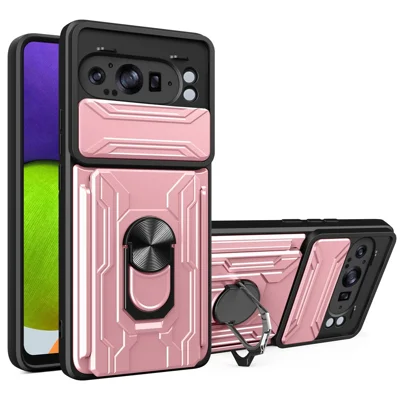 Bulk Purchasing For Google Pixel 9 Pro XL Case PC + TPU Kickstand Phone Back Cover with Camera Slider - Rose Gold