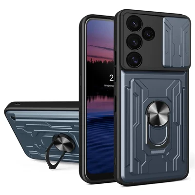 Bulk Purchasing For Samsung Galaxy S24 FE Case PC + TPU Kickstand Phone Back Cover with Camera Slider - Titanium Grey