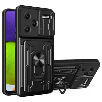 Bulk Purchasing For Xiaomi Redmi Note 13 Pro+ 5G Case PC + TPU Kickstand Phone Back Cover with Camera Slider - Black