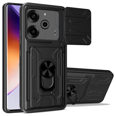 Bulk Purchasing For TECNO Pova 6 Pro 5G  /  Pova 6 4G Case PC + TPU Kickstand Phone Back Cover with Camera Slider - Black