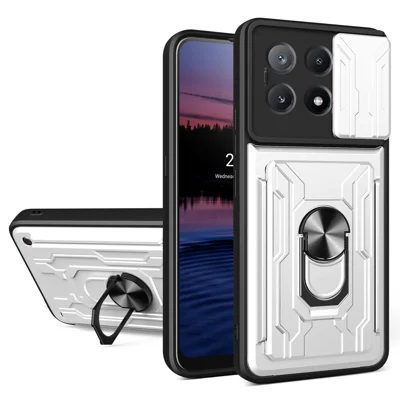 Bulk Purchasing For Xiaomi Redmi K70E 5G  /  Poco X6 Pro 5G Case PC + TPU Kickstand Phone Back Cover with Camera Slider - White