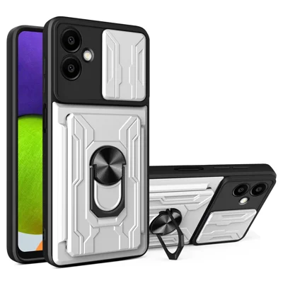 Bulk Purchasing For Samsung Galaxy A06 4G Case PC + TPU Kickstand Phone Back Cover with Camera Slider - White