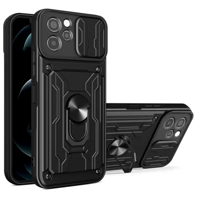 Bulk Purchasing For Huawei nova Y61 4G Case PC + TPU Kickstand Phone Back Cover with Camera Slider - Black