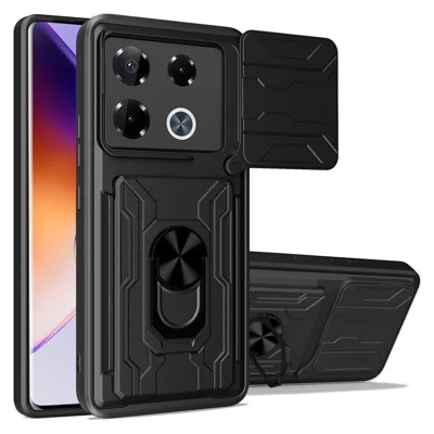 Bulk Purchasing Phone Case For Infinix Note 40 Pro 5G  /  4G  /  Note 40 Pro+ PC + TPU Kickstand Back Cover with Camera Slider - Black