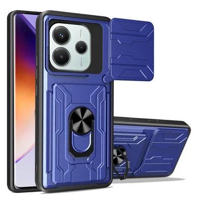 Bulk Purchasing For Xiaomi Redmi Note 14 5G Case PC + TPU Kickstand Phone Back Cover with Camera Slider - Sapphire