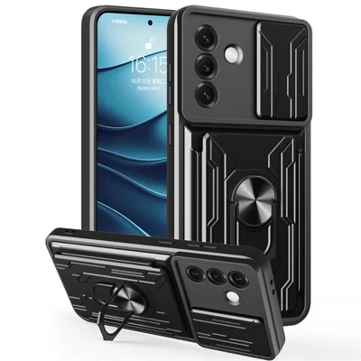 Bulk Purchasing For Samsung Galaxy S25 Case PC + TPU Kickstand Phone Back Cover with Camera Slider - Black