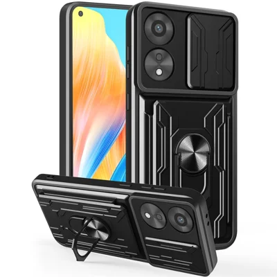 Groothandel voor Oppo A78 4G hoesje PC + TPU met standaard en camera-schuif - Zwart