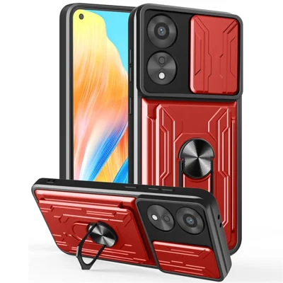 Bulk Purchasing For Oppo A78 4G Case PC + TPU Kickstand Phone Back Cover with Camera Slider - Red