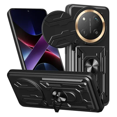 Bulk Purchasing For Honor Magic7 Lite 5G / X9c 5G / X60 Pro 5G Case PC + TPU Kickstand Phone Back Cover with Camera Slider - Black