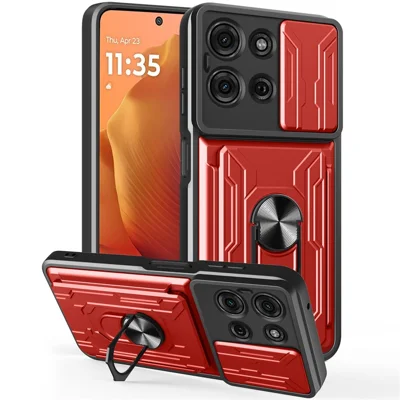 Bulk Purchasing For Motorola Moto G75 5G Case PC + TPU Kickstand Phone Back Cover with Camera Slider - Red