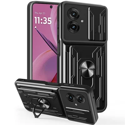 Bulk Purchasing For Motorola Moto G55 5G Case PC + TPU Kickstand Phone Back Cover with Camera Slider - Black