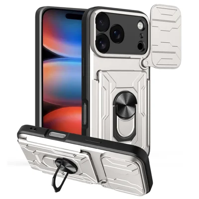 Bulk Purchasing For iPhone 17 Pro Max Case PC + TPU Kickstand Phone Back Cover with Camera Slider - White