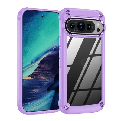 Bulk Purchasing For Google Pixel 9 Pro  /  Pixel 9 Case Anti-Drop Alloy Lens Frame PC + TPU Phone Cover - Purple