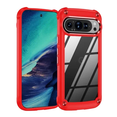 Bulk Purchasing For Google Pixel 9 Pro XL Case Anti-Drop Alloy Lens Frame PC + TPU Phone Cover - Red