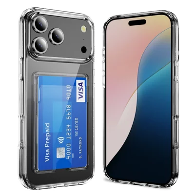 Transparante hoes voor iPhone 17 Pro Max TPU + PC + Acryl mobiele telefoonhoes met kaarthouder