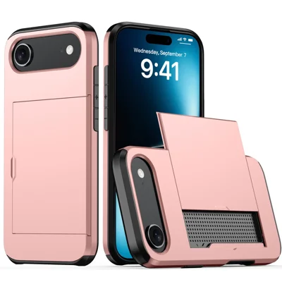 For iPhone Air Case with Card Holder TPU + PC Phone Back Cover - Rose Gold