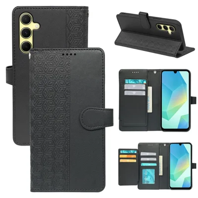 Samsung Galaxy A56 5G-hoes met 9 kaartsleuven, geruit patroon, PU-leer telefoonhoes - Zwart