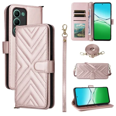 For Oppo A5 5G / 4G / A5m Case with Shoulder / Wrist Strap Leather Phone Cover Stand Wallet - Pink