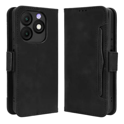 For itel Zeno 10 4G Leather Case Phone Wallet Cover with Multiple Card Slots - Black