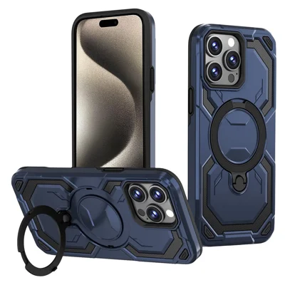 Bulk Purchasing For iPhone 15 Pro Max Case Magnetic Rotating Kickstand PC + TPU Phone Cover - Blue