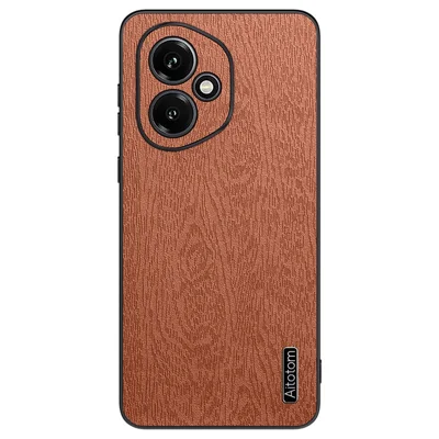 For Honor 400 5G (Global) Case Wood Texture PU Leather Coated PC TPU Phone Cover - Brown