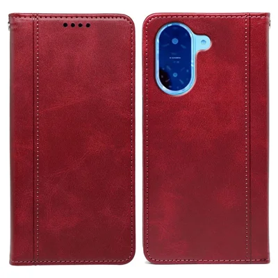 For Xiaomi Redmi A5 4G (171.7mm) / Poco C71 4G Case Hidden Magnetic Closure Calf Texture Leather Phone Cover - Red