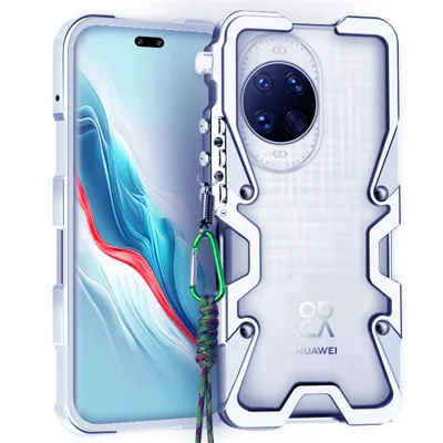 For Huawei nova 14 Ultra 5G Bumper Case Aluminium Alloy Metal Phone Shell Cover with Strap - Silver