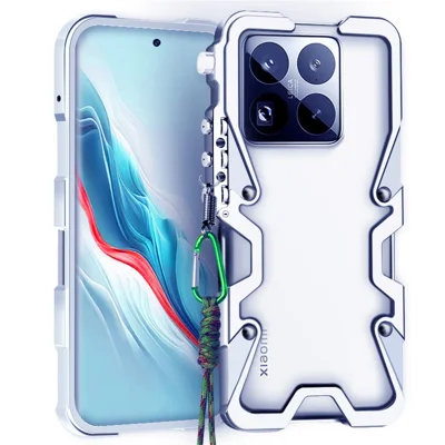 Obudowa zaciskowa z aluminium stopowego z paskiem dla Xiaomi 15 Pro / 15S Pro, srebrna obudowa metalowa na telefon