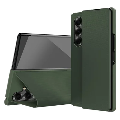 For Samsung Galaxy Z Fold7 5G Case Aramid Fiber Texture Leather + PC Stand Phone Cover - Green